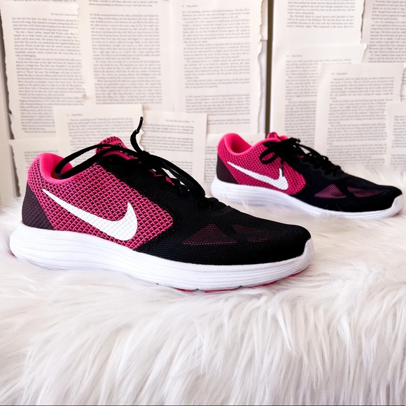 Nike Shoes - NIKE Revolution 3 Pink and Black Road Running Shoes